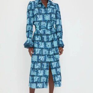 TUCKERNUCK Trellis Vine Livia Blue and White A-line Midi Dress Size Small